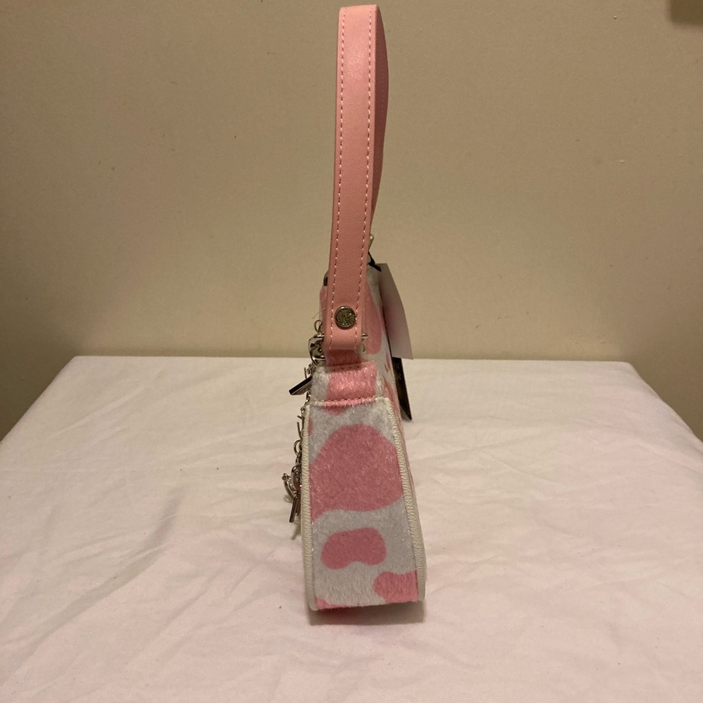 Von Dutch Vegan Pony Hair Pink Cow Print Shoulder Bag W/Charms - Picture 5 of 11